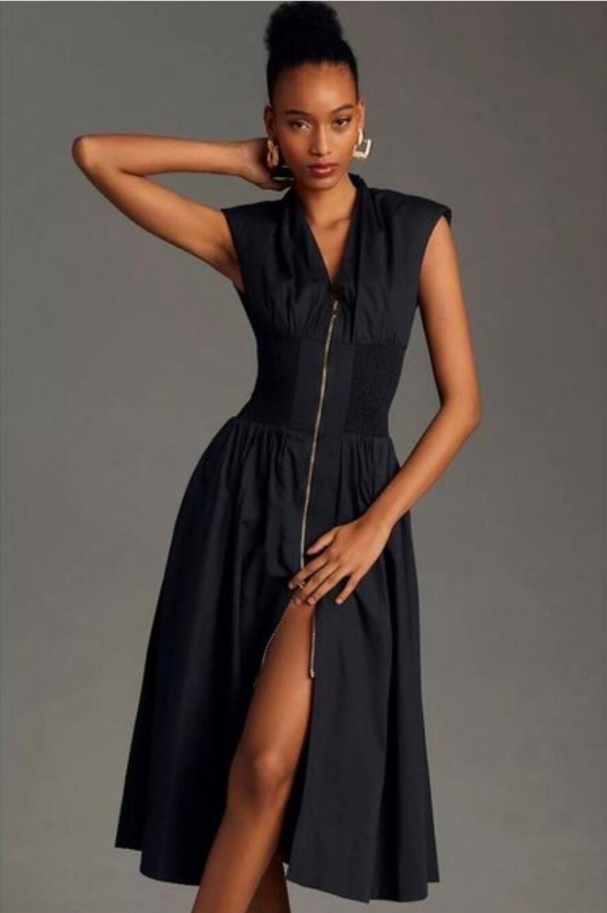Anthropologie The Tommie Zip-Front Midi Dress,. Size L. Ret $178.